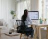 Woman in work-from-home office set up.